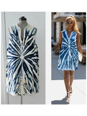 RAQUEL ALLEGRA indigo denim tie-dye goop fave travel layering dress $415 RA-2 M